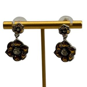 Two Tone Gold Silver Flower Drop Earrings Rhinestone Floral Dangle Boho Y2K 90s